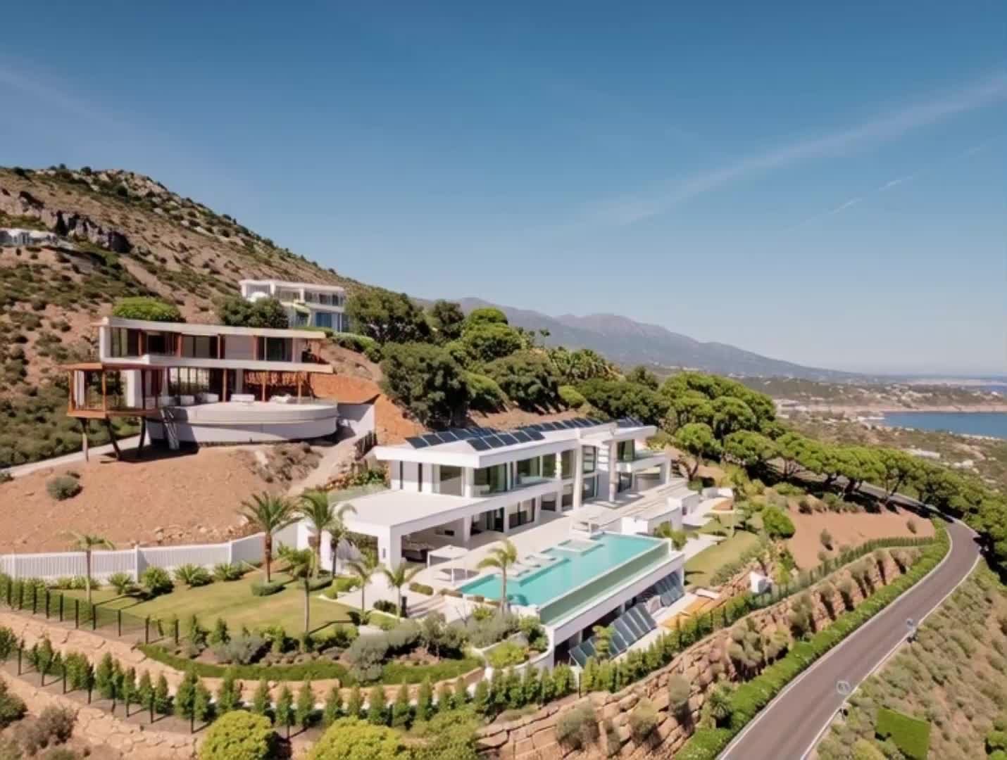 Villa de lujo con piscina, vista aérea, Marbella